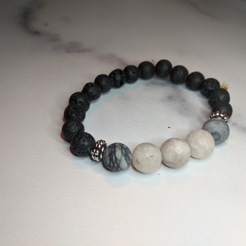 Handcrafted gemstone and lava bracelet